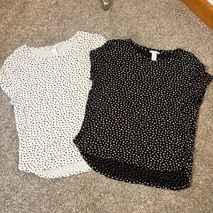 H&M Basics‎ Cotton Black and Cream Polka Dot T-Shirts Set of 2 Women’s Medium